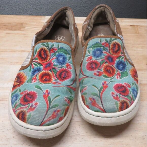 Ariat Womens US 9 B Cruiser Saddle Leather Fabric Western Floral Slip Ons Shoes - Picture 2 of 9